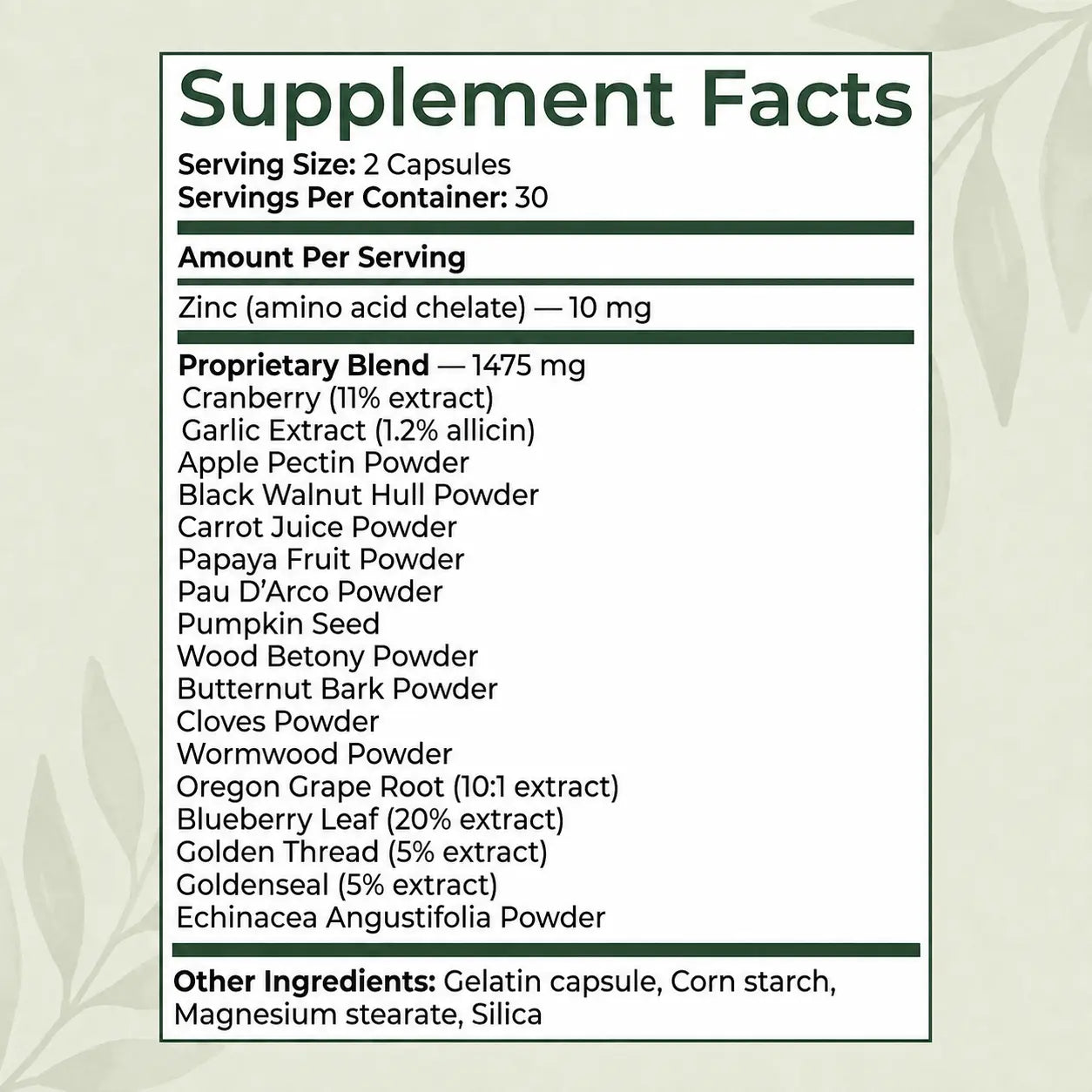 Supplement facts panel
